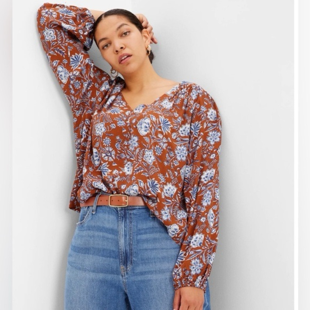 EUC GAP Floral Blouse in Brown and Blue
